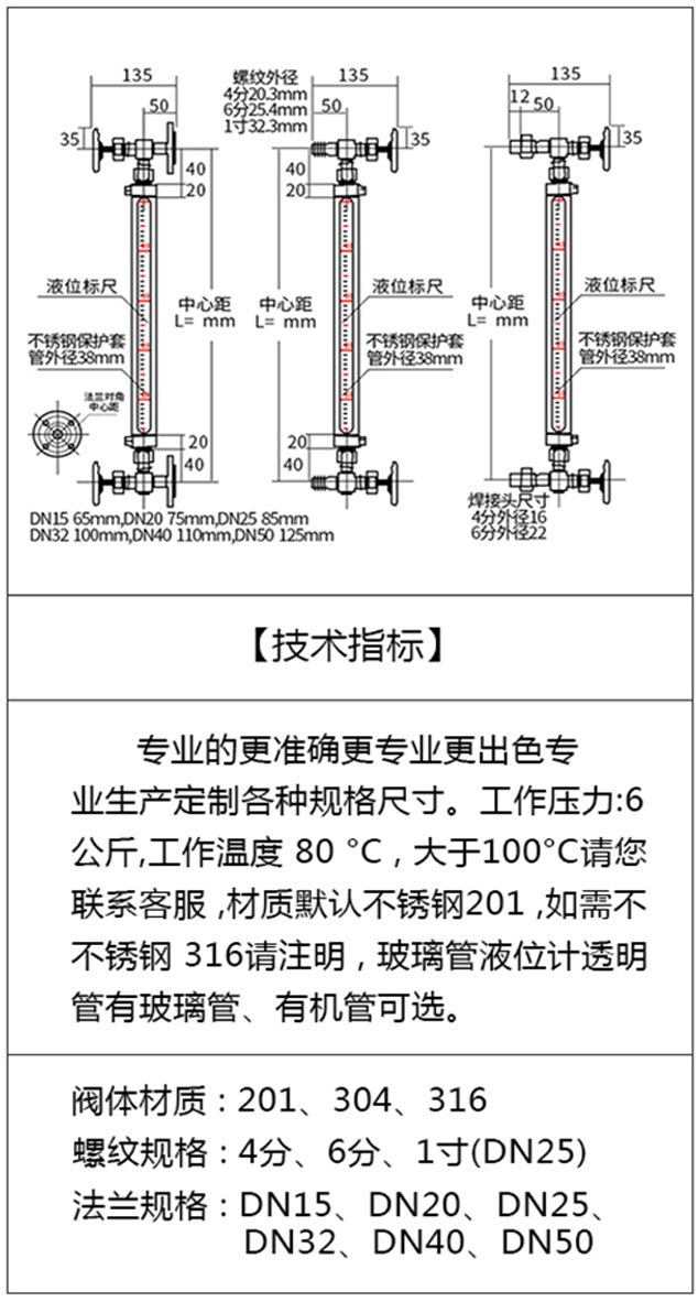 高溫高壓鍋爐液位計技術(shù)指標(biāo)圖